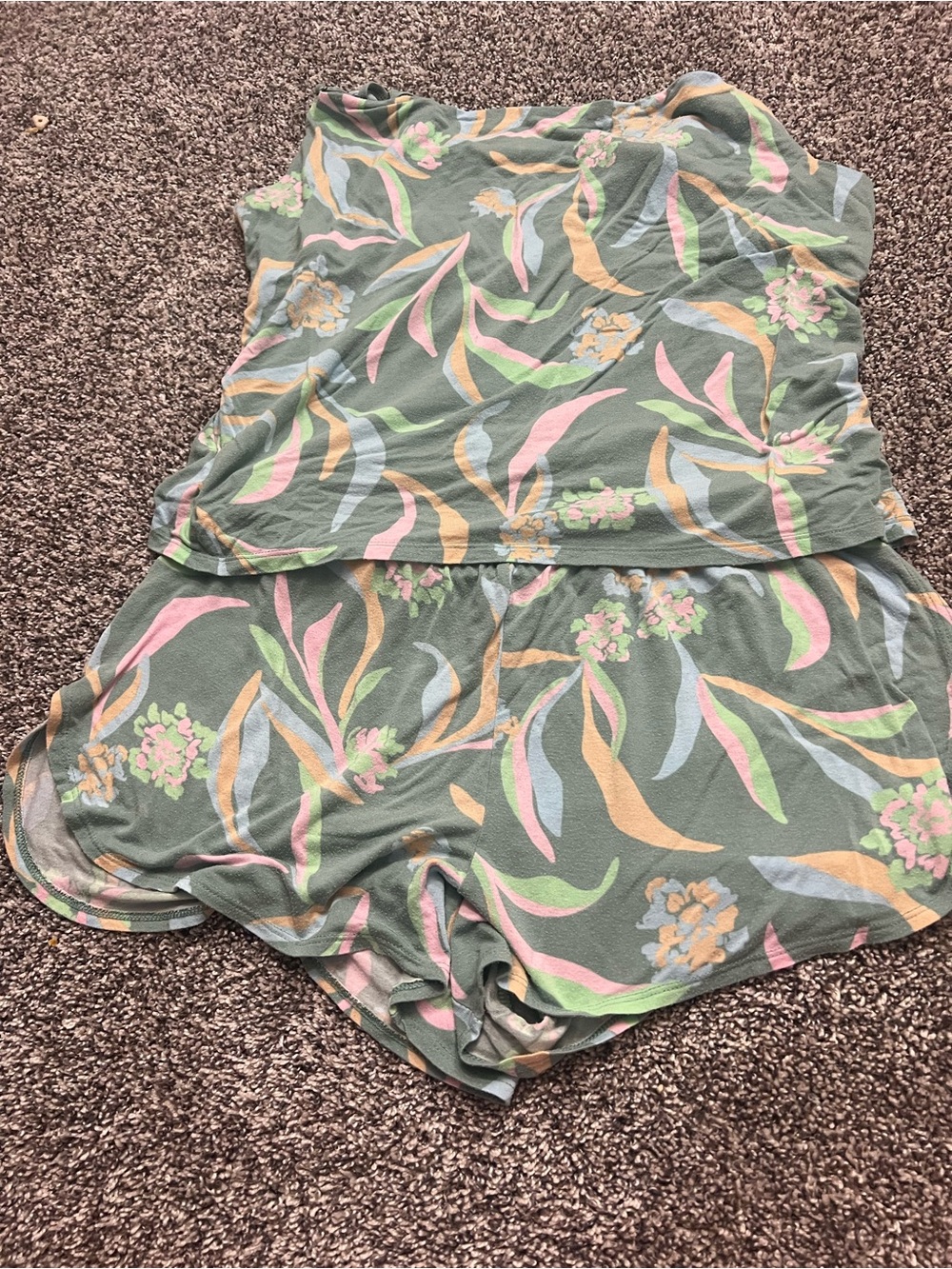 Auden Green Floral Print Pajama Tank & Shorts Set